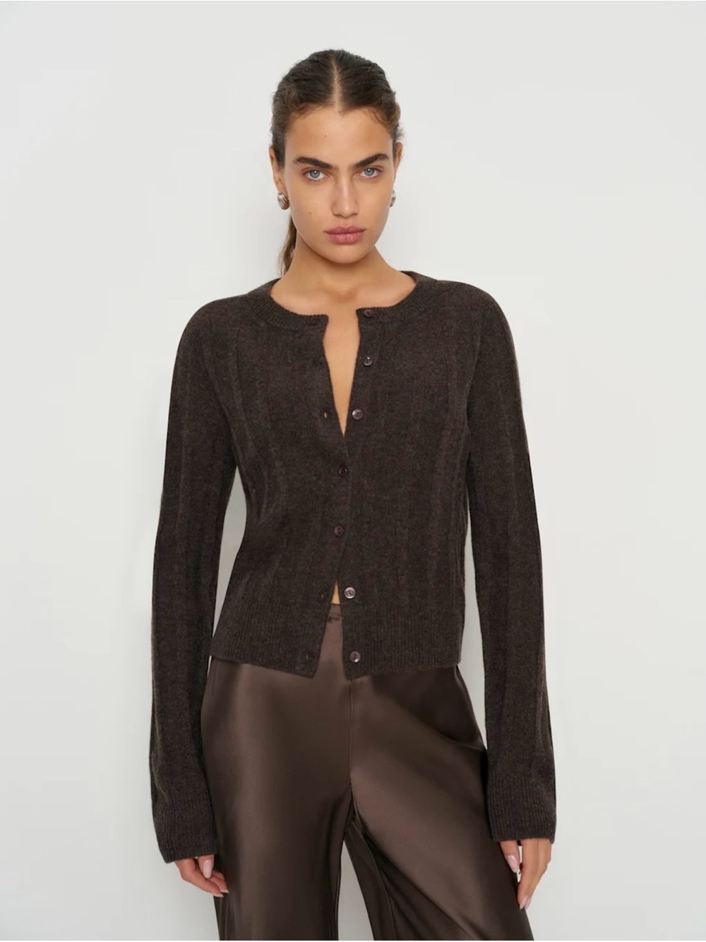 Reformation Hannah Crew Cardigan Espresso - Size L